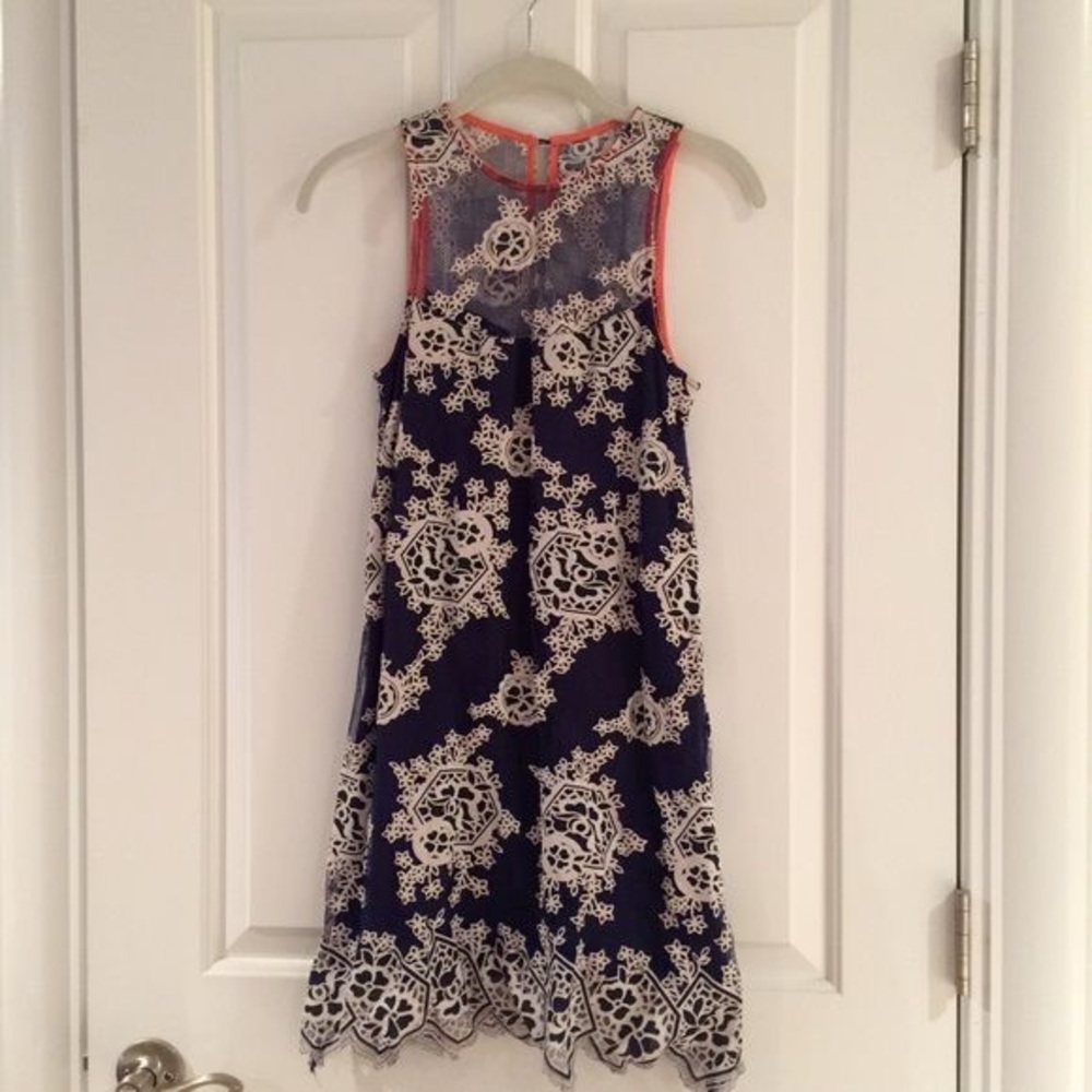 A navy and white dress